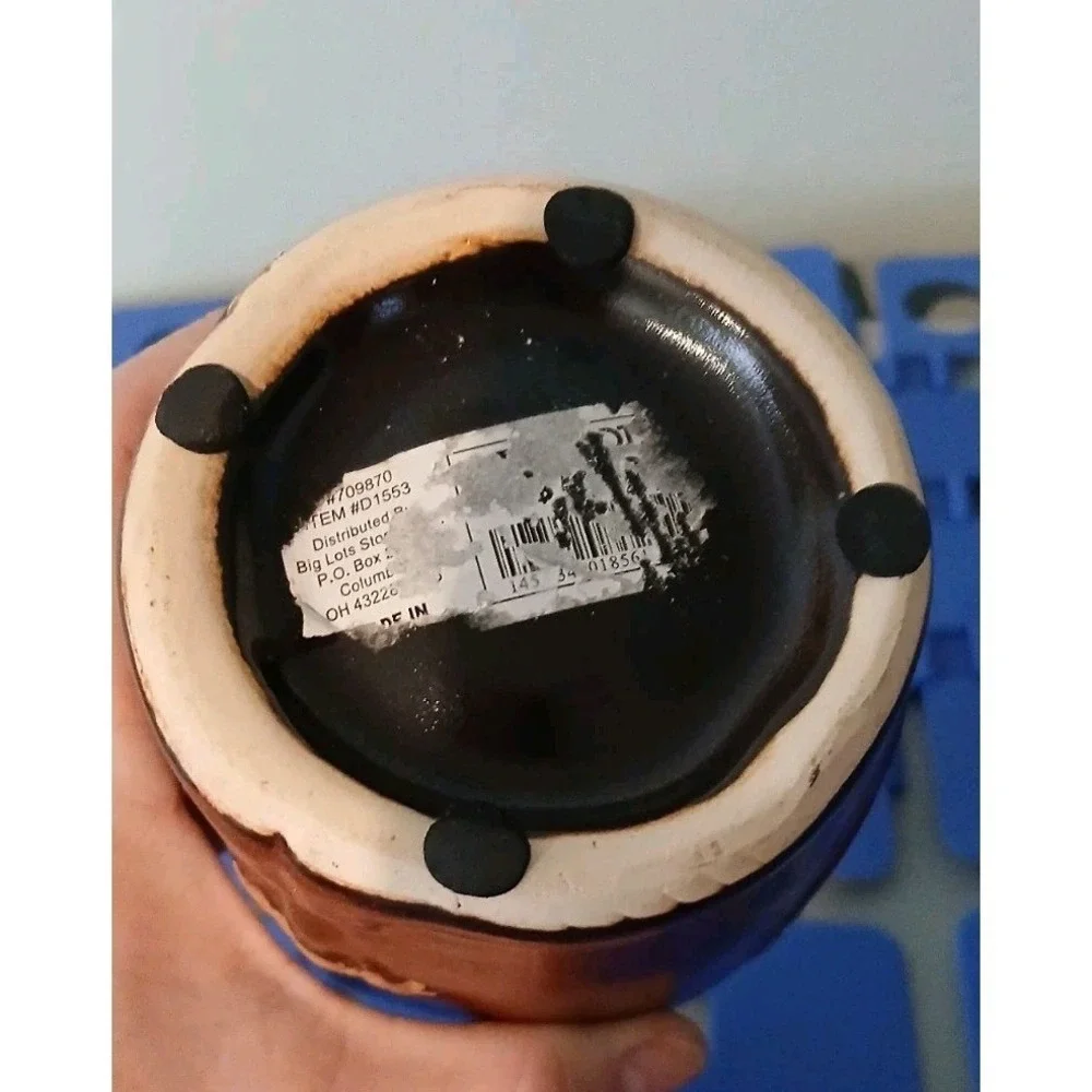 Brown Ceramic Vase Asian Inspired Symbols Tall Curved Art Pottery Home Decor
